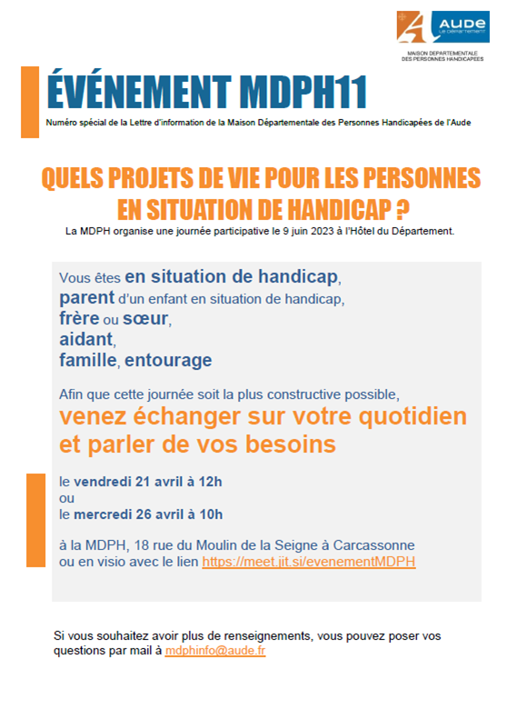 Numéro spécial MDPH Avril 2023 et événements 21 et 26 avril 2023