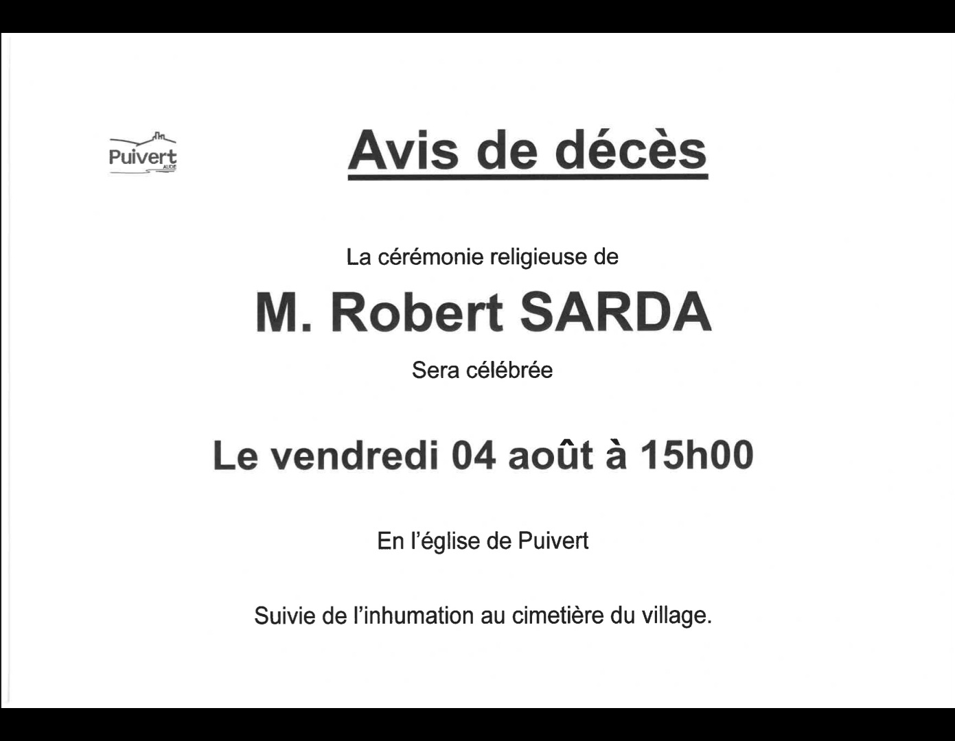 Avis de décès : M. SARDA Robert