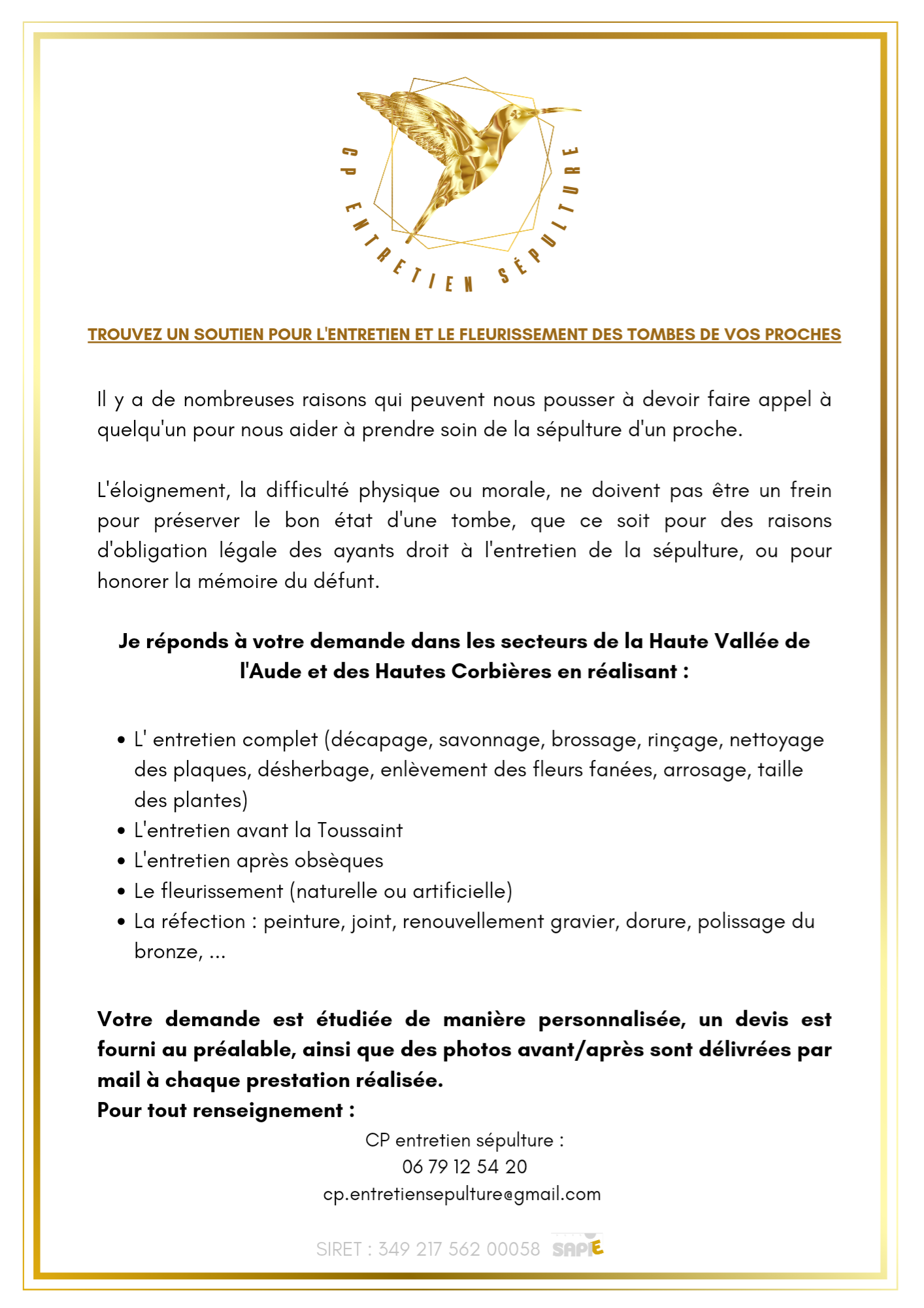 CP Entretien Sépulture : nouveau service d\'entretien et de fleurissement des tombes de vos proches